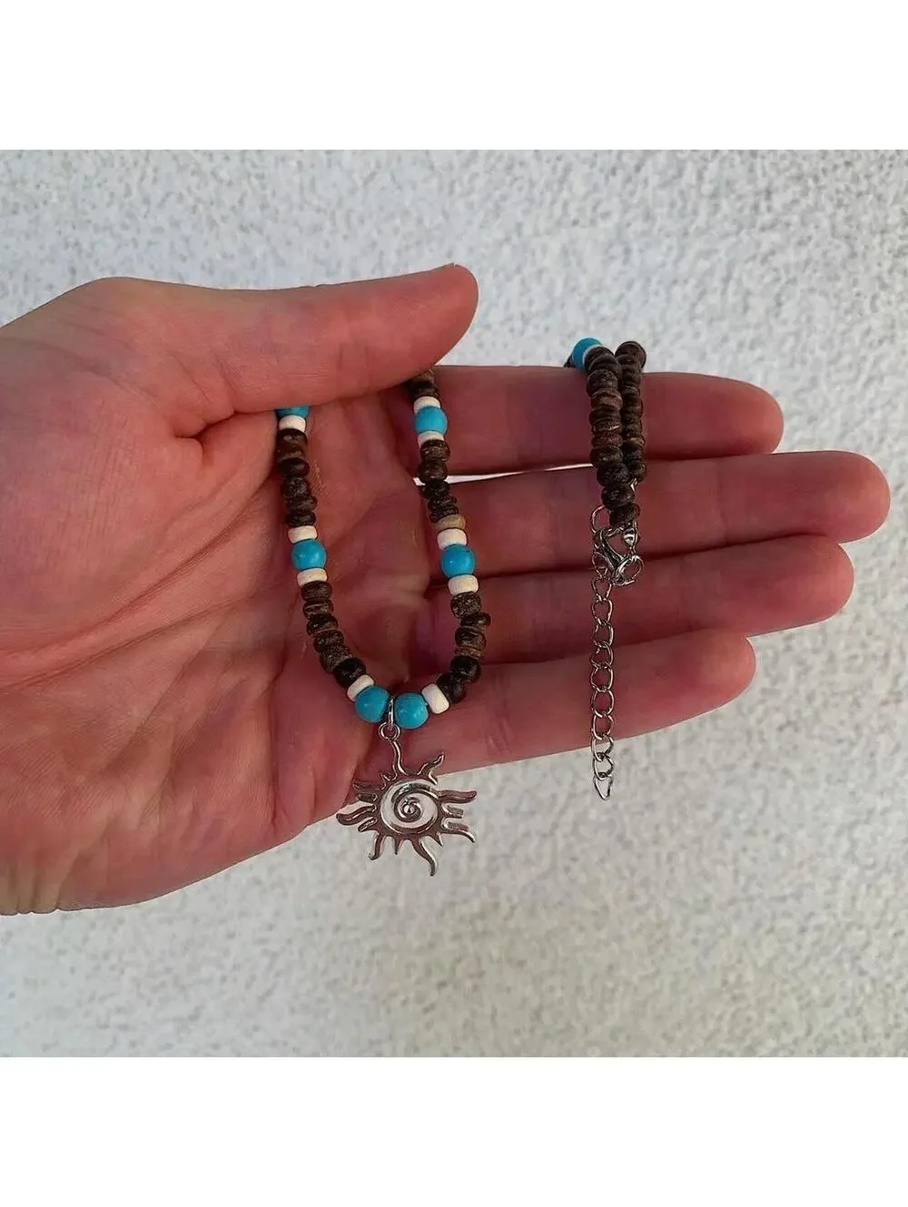Y2k 2000s style Wood Beaded dark brown and blue mixed wood Necklace with Cyber